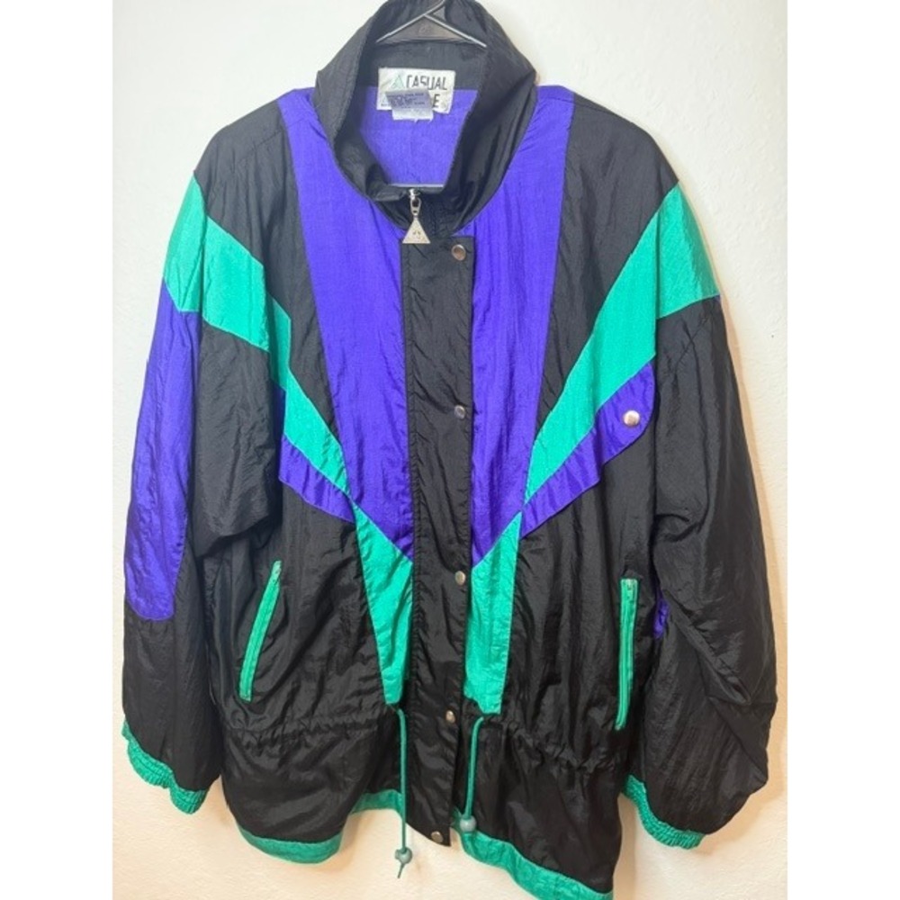 Vintage Casual Isle Windbreaker Jacket Mens XL Colorblock 90s Retro Black Purple